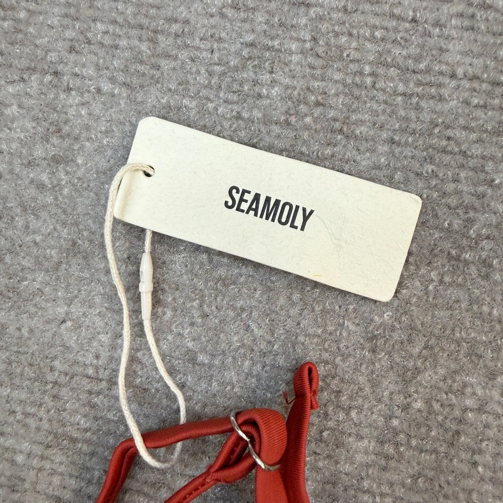 MSRP $46 seamoly Women's XS Red Bikini Set Ribbed Beaded Adjustable Spaghetti - Picture 10 of 11
